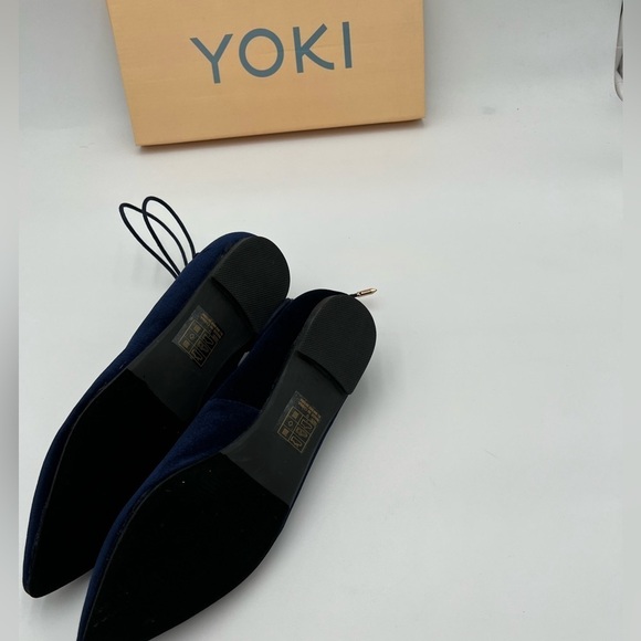 New In Box Yoki Women's Navy Blue Velvet Ballerina Ankle Lace Up Flats - Picture 8 of 10